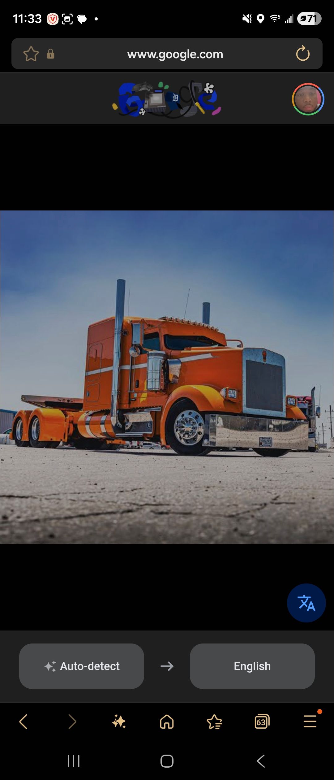 Custom orange Peterbilt show truck